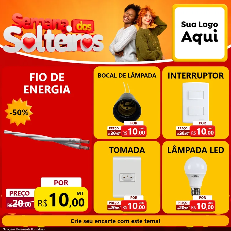 Modelo de Rede Social para Feed Facebook com o tema Semana dos Solteiros para Materiais Elétricos