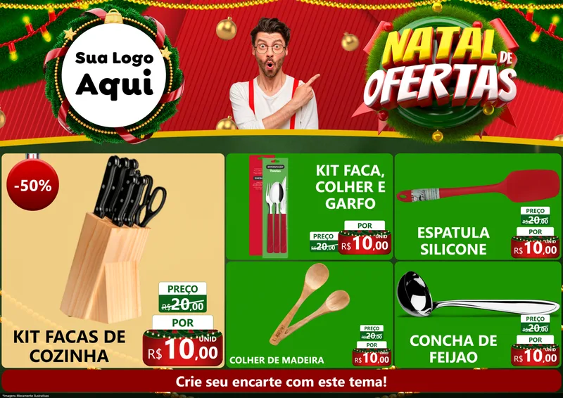 Modelo de Encarte para Encarte A4 Horizontal com o tema Natal de Ofertas para Utilidades Domésticas