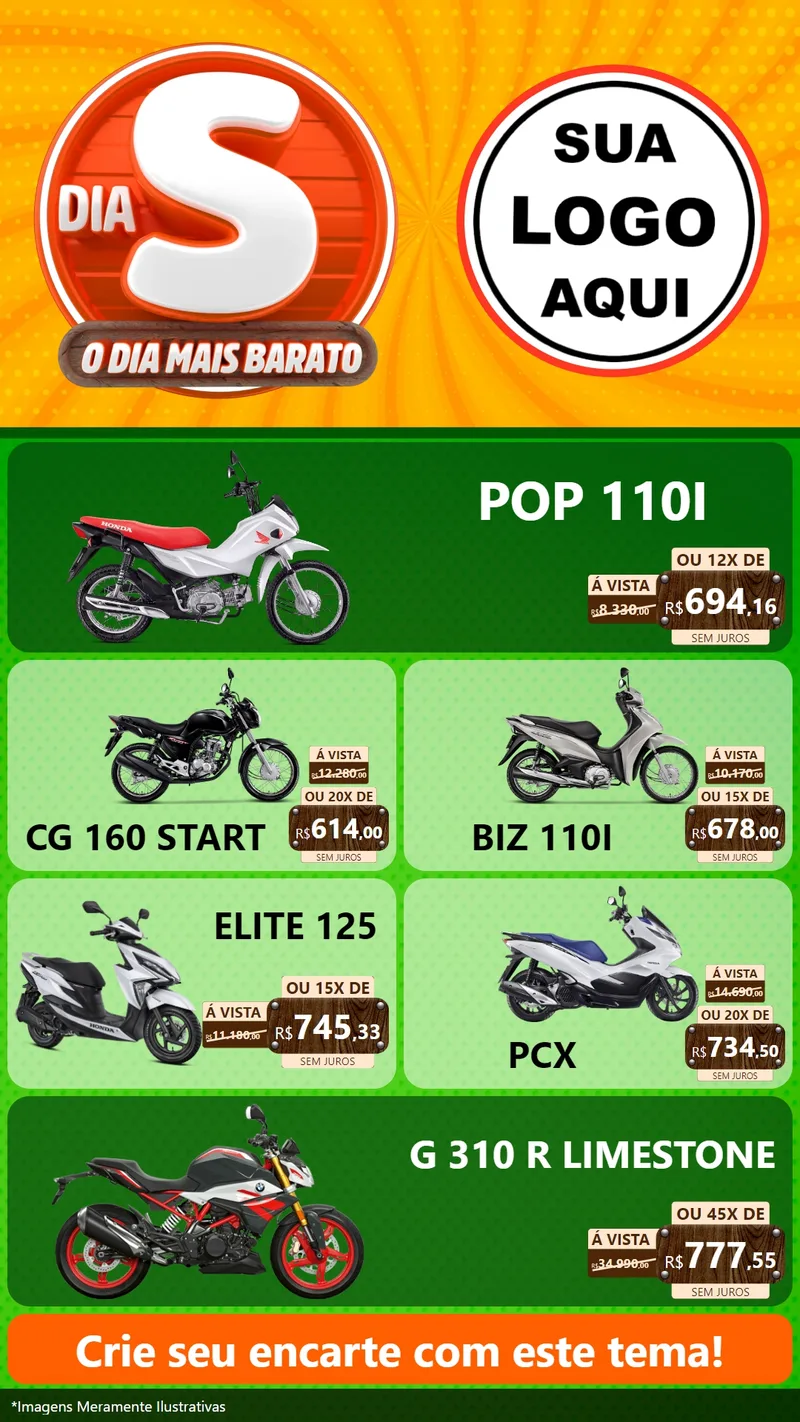 Modelo de TV para TV Vertical com o tema Dia S - O Dia Mais Barato para Concessionaria de Motos