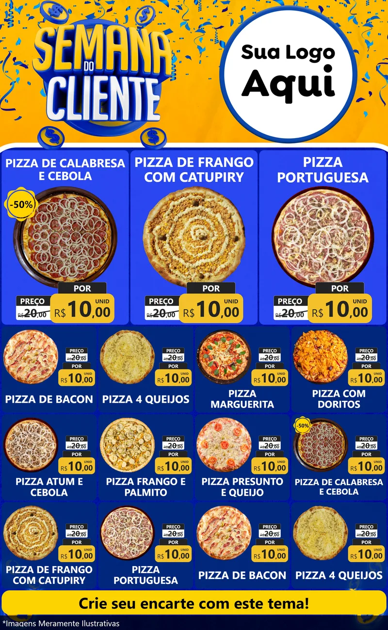 Modelo de Encarte para Encarte Grande com o tema Semana do Cliente para Pizzaria