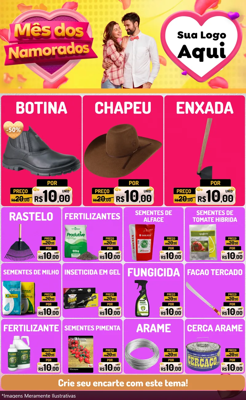 Modelo de Encarte para Encarte Grande com o tema Mês dos Namorados para Agropecuária