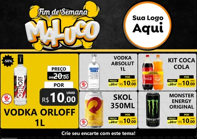 Modelo de Encarte para Encarte A4 Horizontal com o tema Fim de Semana Maluco para Distribuidora de bebidas