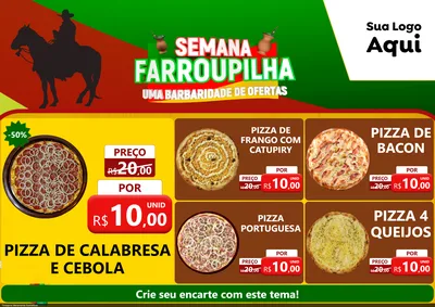 Modelo de Encarte para Encarte A4 Horizontal com o tema Semana Farroupilha - Uma Barbaridade de Ofertas para Pizzaria