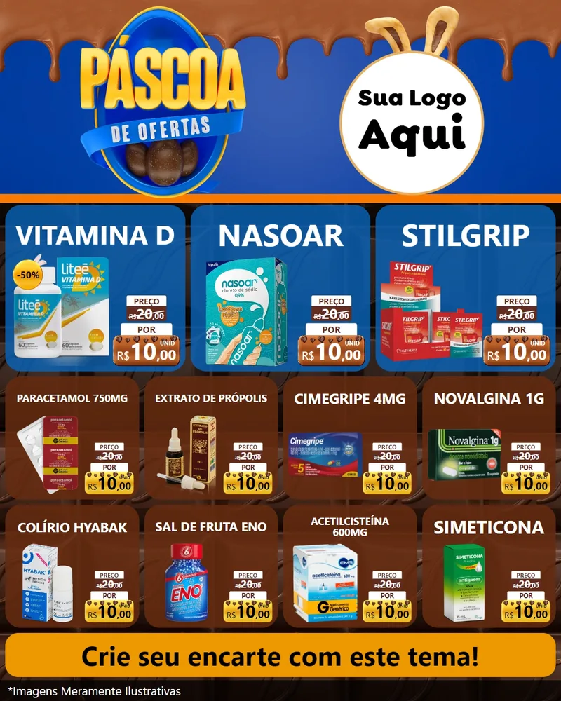 Modelo de Rede Social para Feed Instagram com o tema Páscoa de Ofertas para Farmácia