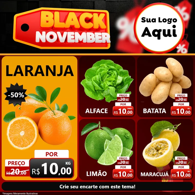 Modelo de Rede Social para Feed Facebook com o tema Black November para Hortifrúti
