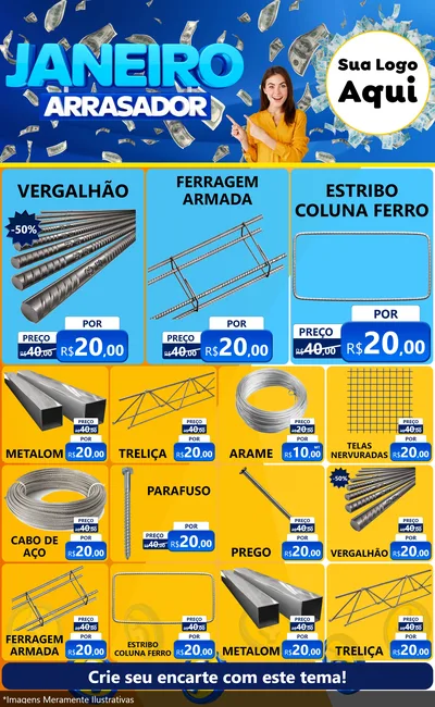Modelo de Encarte para Encarte Grande com o tema Janeiro Arrasador para Ferragens