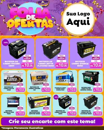 Modelo de Rede Social para Feed Instagram com o tema Folia de Ofertas para Baterias Elétricas