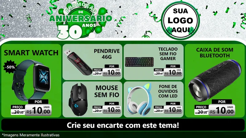 Modelo de TV para TV Horizontal com o tema Promoção de Aniversário - 30 Anos para Informática