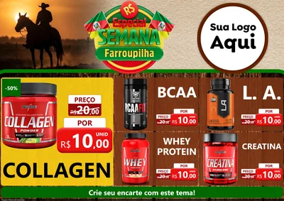 Modelo de Encarte para Encarte A4 Horizontal com o tema Especial Semana Farroupilha para Suplementos alimentares