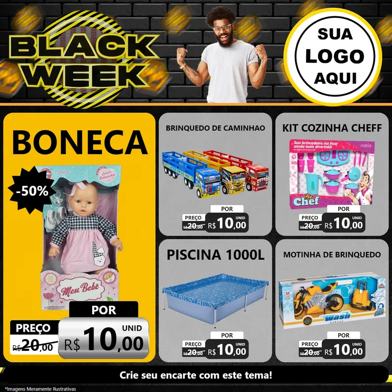Modelo de Rede Social para Feed Facebook com o tema Black Week para Brinquedos