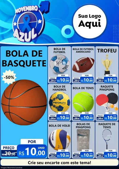 Modelo de Encarte para Encarte A4 Vertical com o tema Novembro Azul para Artigos Esportivos