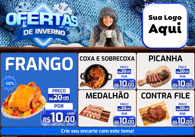 Modelo de Encarte para Encarte A4 Horizontal com o tema Ofertas de Inverno para Assados