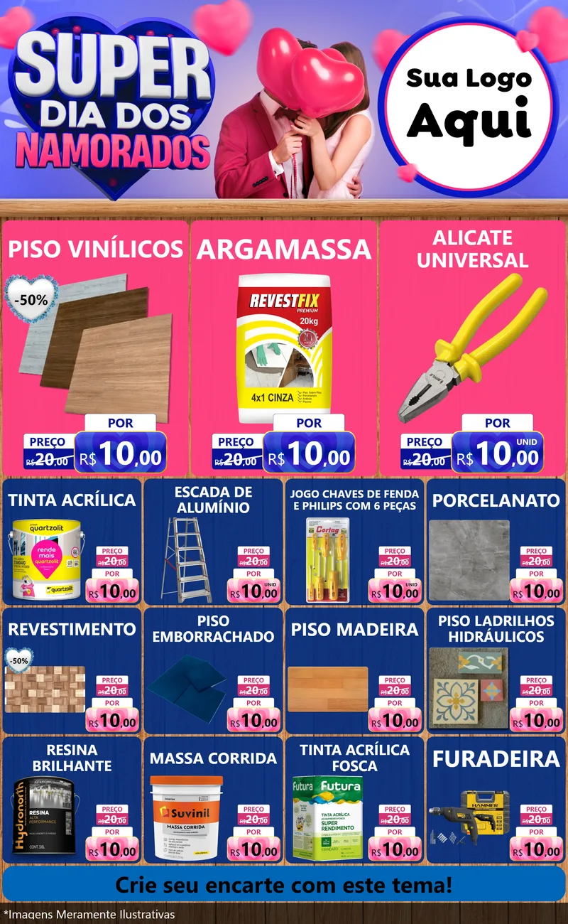Modelo de Encarte para Encarte Grande com o tema Super Dia dos Namorados para Material para Construção