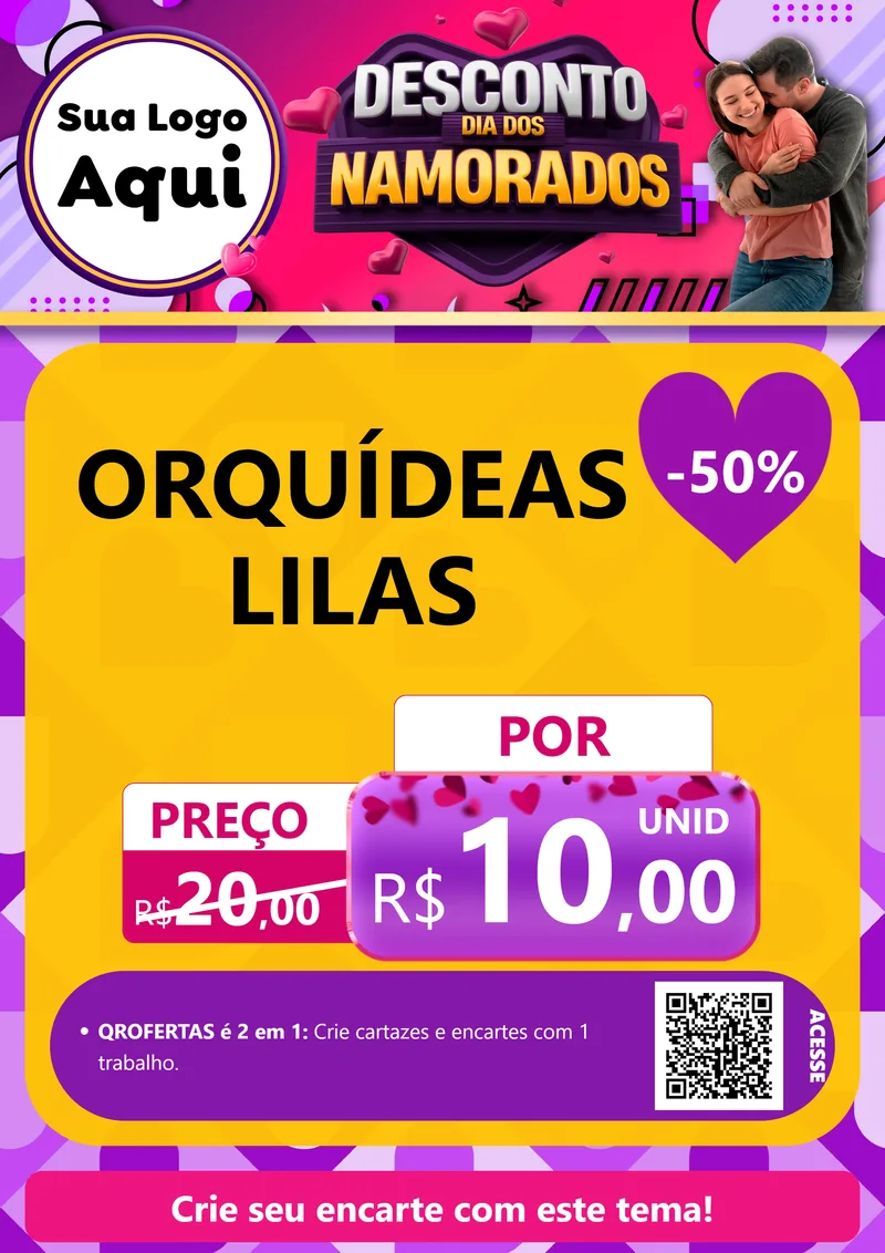 Modelo de Cartaz para Cartaz A4 Vertical com o tema Desconto Dia dos Namorados para Floricultura e jardim
