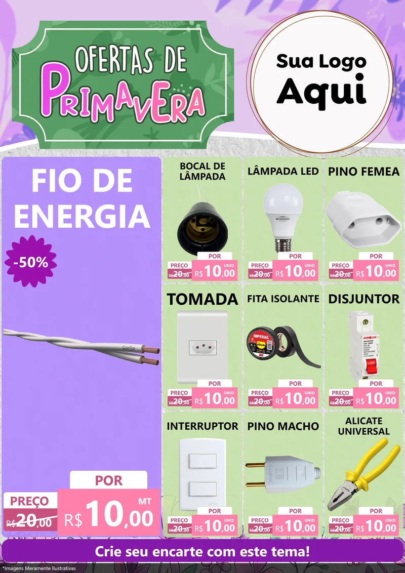 Modelo de Encarte para Encarte A4 Vertical com o tema Ofertas de Primavera para Materiais Elétricos