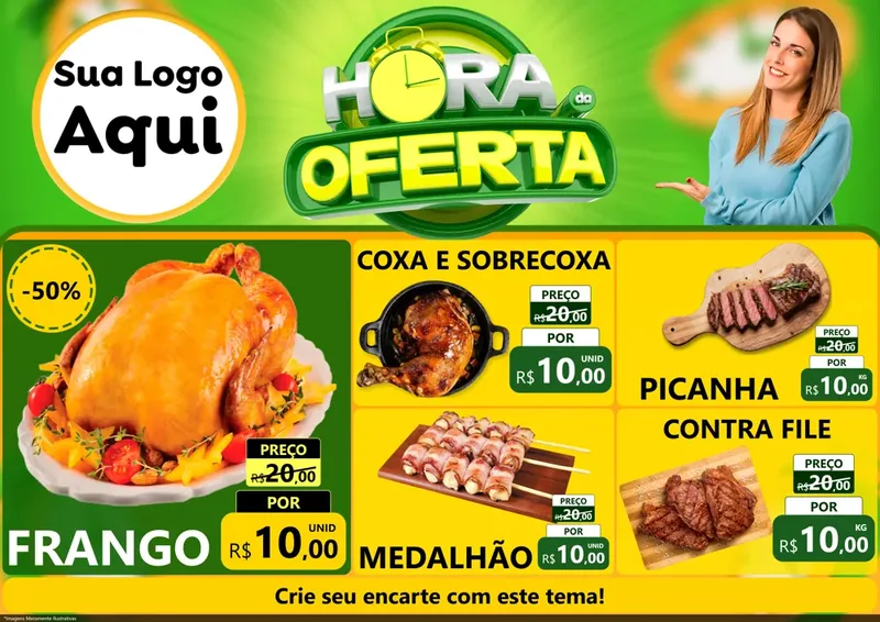 Modelo de Encarte para Encarte A4 Horizontal com o tema Hora da Oferta para Assados