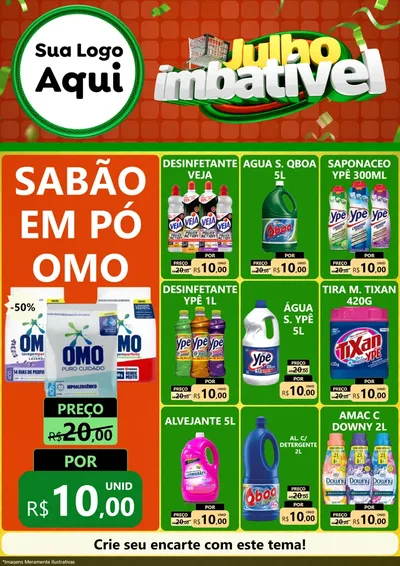 Modelo de Encarte para Encarte A4 Vertical com o tema Julho Imbatível para Produtos de Limpeza