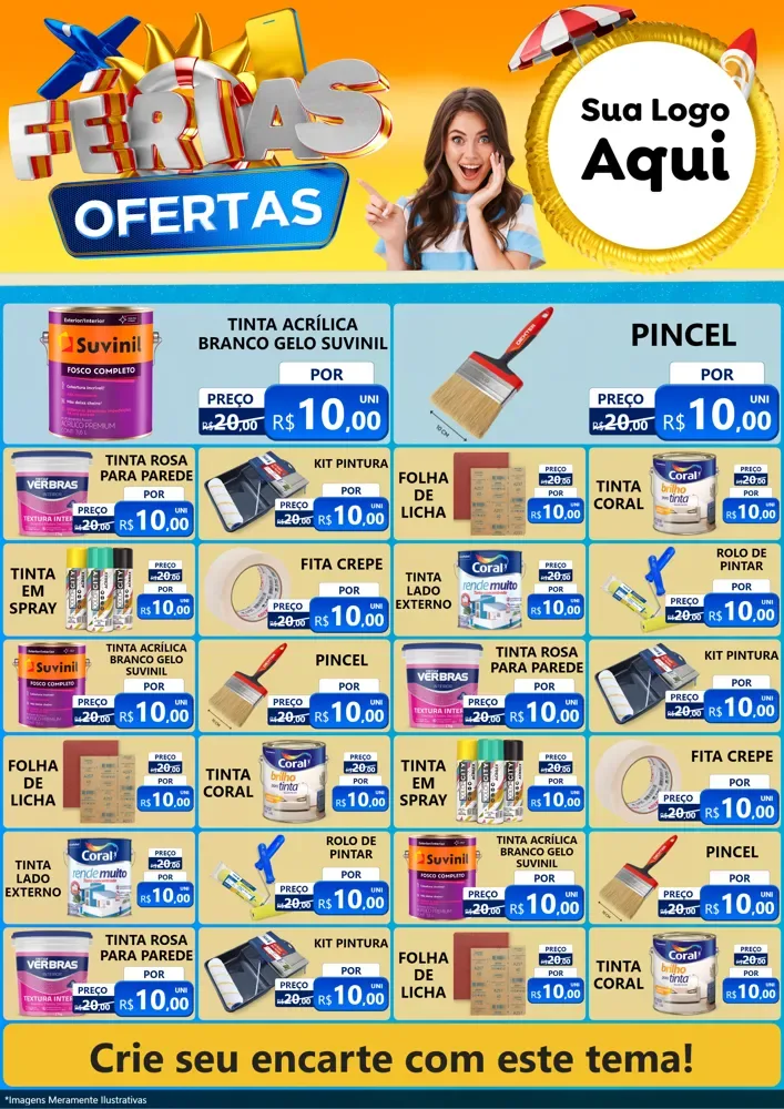 Modelo de Encarte para Encarte A4 Vertical com o tema Ofertas - Férias para Tintas e Ferramentas