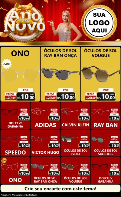 Modelo de Encarte para Encarte Grande com o tema Super Ano Novo para Óticas