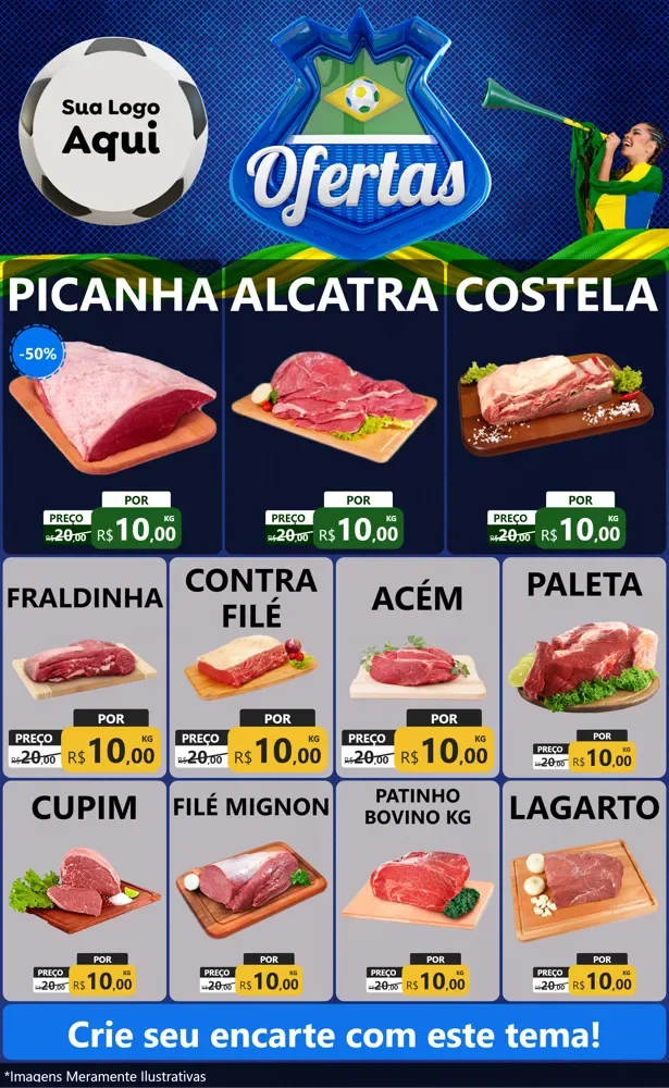Modelo de Encarte para Encarte Grande com o tema Ofertas (Futebol) para Açougue