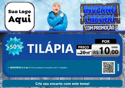 Modelo de Cartaz para Cartaz A4 Horizontal com o tema Inverno Chegou Com Promoção para Peixaria