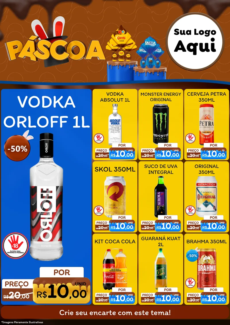 Modelo de Encarte para Encarte A4 Vertical com o tema Páscoa para Distribuidora de bebidas