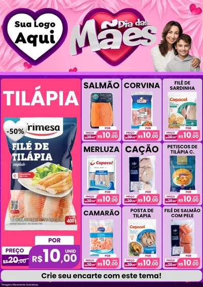 Modelo de Encarte para Encarte A4 Vertical com o tema Dia das Mães para Peixaria
