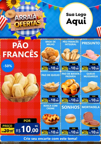 Modelo de Encarte para Encarte A4 Vertical com o tema Arraiá de Ofertas para Padaria