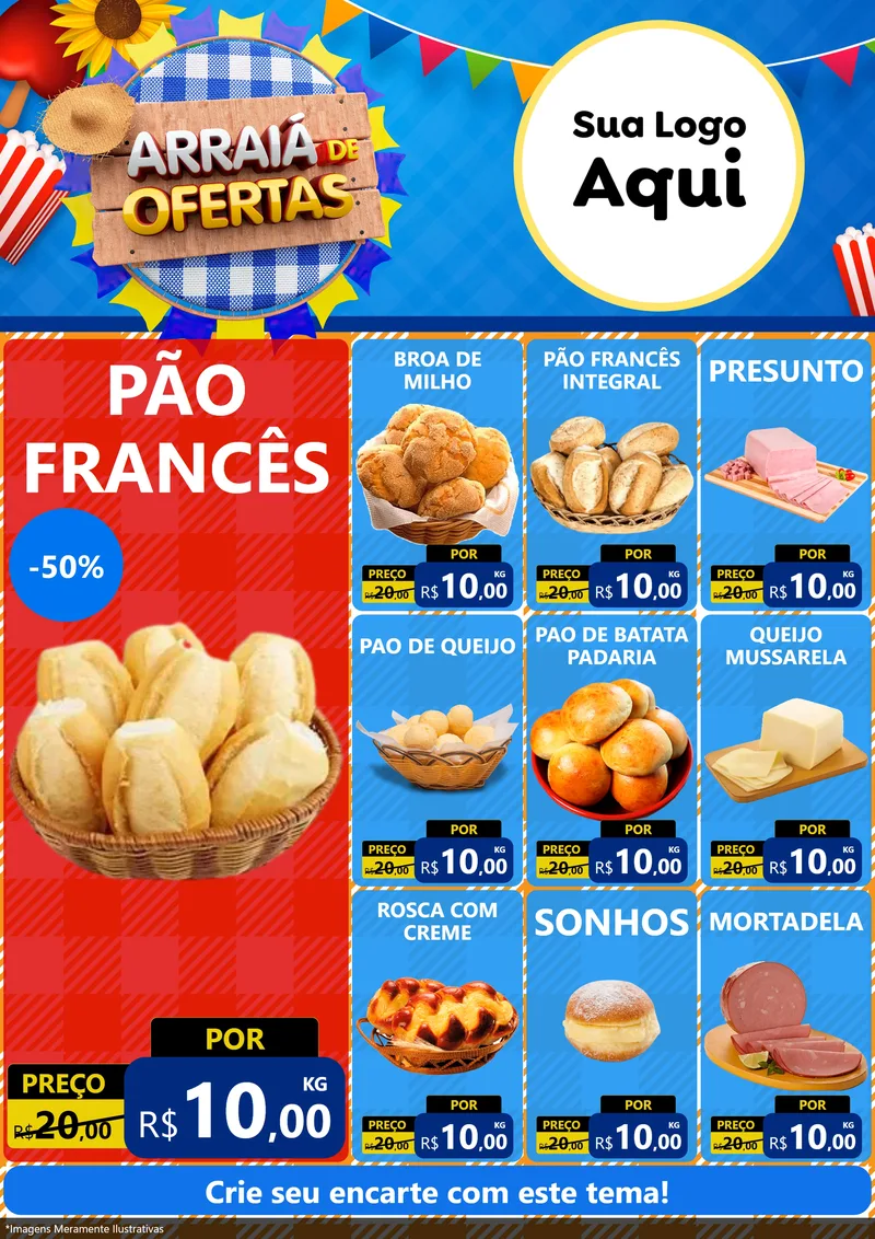 Modelo de Encarte para Encarte A4 Vertical com o tema Arraiá de Ofertas para Padaria