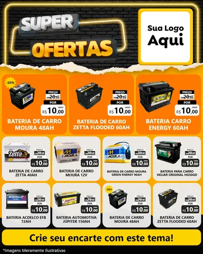 Modelo de Rede Social para Feed Instagram com o tema Super Ofertas para Baterias Elétricas