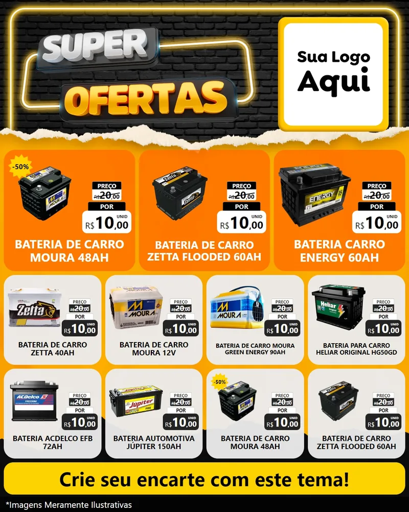 Modelo de Rede Social para Feed Instagram com o tema Super Ofertas para Baterias Elétricas