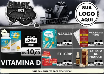 Modelo de Encarte para Encarte A4 Horizontal com o tema Black dos Sonhos para Farmácia