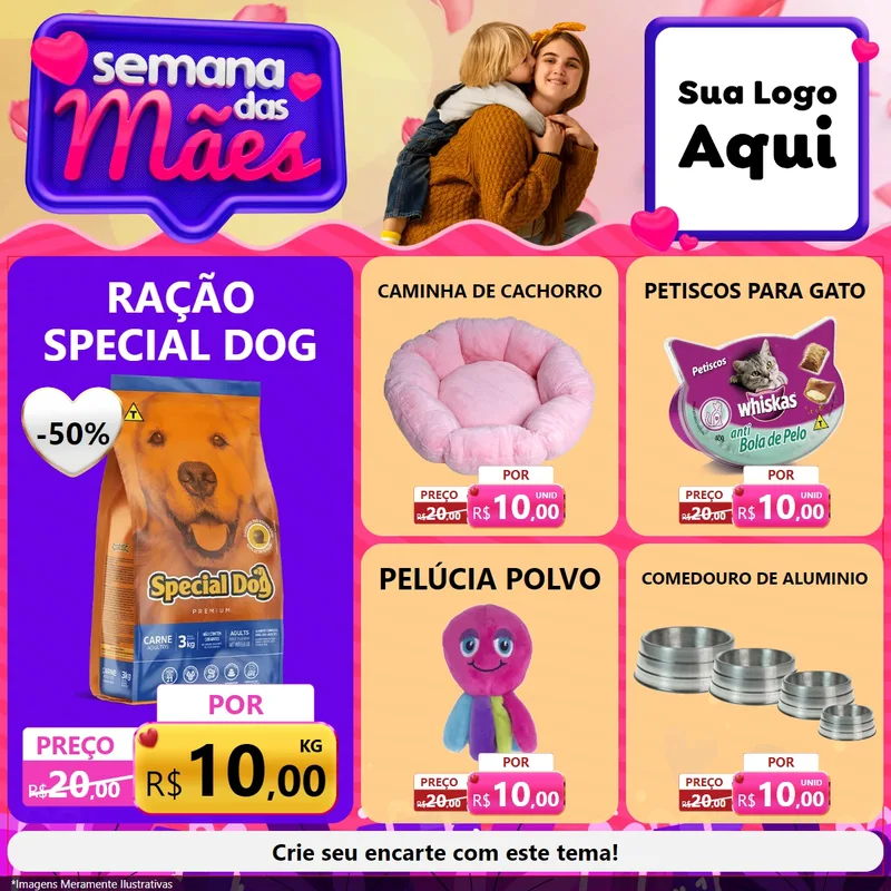 Modelo de Rede Social para Feed Facebook com o tema Semana das Mães para Pet Shop