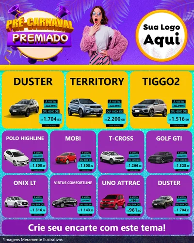 Modelo de Rede Social para Feed Instagram com o tema Pré-Carnaval Premiado para Concessionaria de Carros
