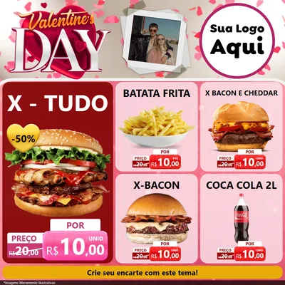 Modelo de Rede Social para Feed Facebook com o tema Valentine's Day para Hamburgueria