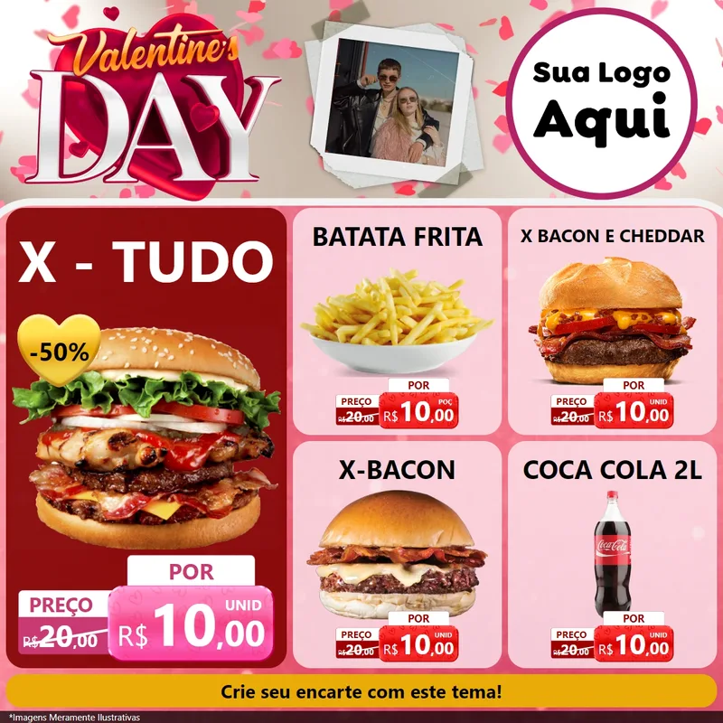Modelo de Rede Social para Feed Facebook com o tema Valentine's Day para Hamburgueria