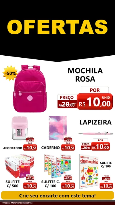 Modelo de Rede Social para Stories com o tema Ofertas Preto e Vermelho Cartaz para Papelaria