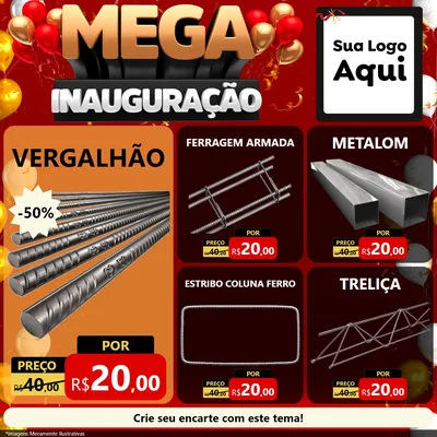 Modelo de Rede Social para Feed Facebook com o tema Mega Inauguração para Ferragens