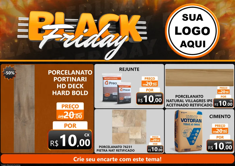 Modelo de Encarte para Encarte A4 Horizontal com o tema Black Friday para Pisos e revestimentos