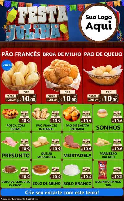 Modelo de Encarte para Encarte Grande com o tema Festa Julina para Padaria