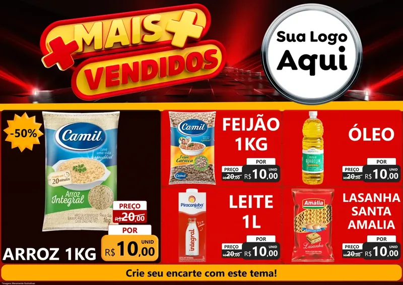 Modelo de Encarte para Encarte A4 Horizontal com o tema Mais Vendidos para Supermercado