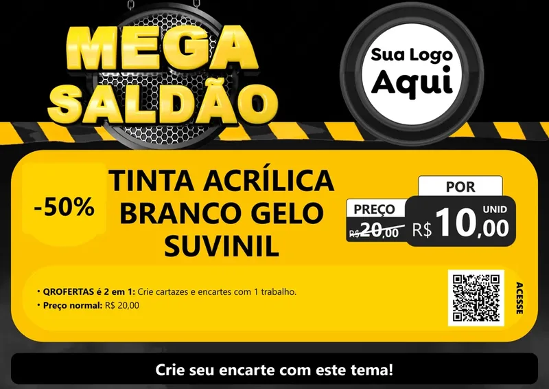 Modelo de Cartaz para Cartaz A4 Horizontal com o tema Mega Saldão para Tintas e Ferramentas