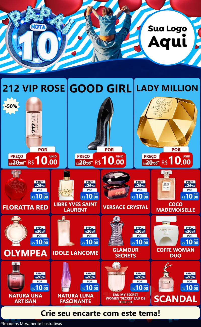 Modelo de Encarte para Encarte Grande com o tema Papai Nota 10 para Perfumes