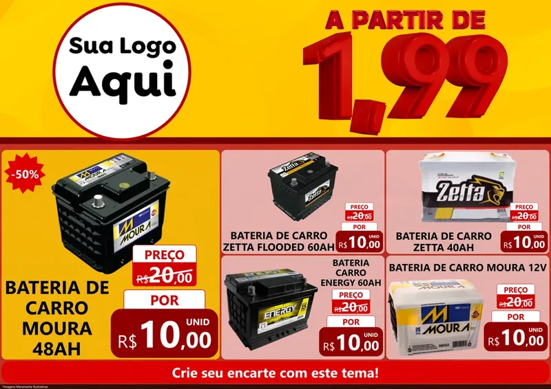 Modelo de Encarte para Encarte A4 Horizontal com o tema A Partir de Um e Noventa e Nove - 1,99 para Baterias Elétricas