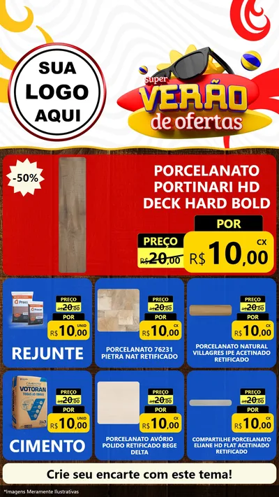 Modelo de Rede Social para Stories com o tema Super Verão de Ofertas para Pisos e revestimentos