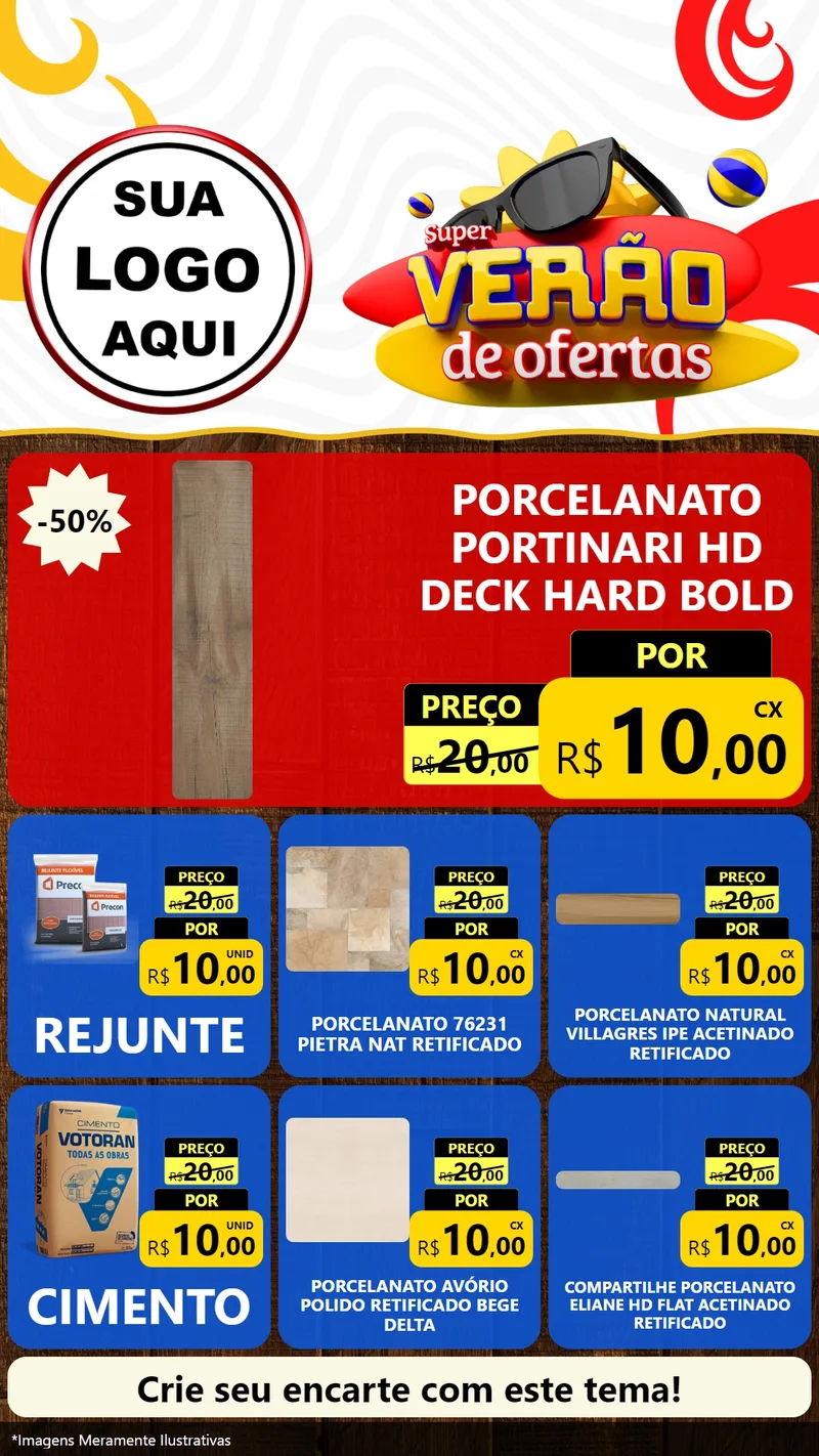 Modelo de Rede Social para Stories com o tema Super Verão de Ofertas para Pisos e revestimentos