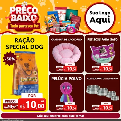 Modelo de Rede Social para Feed Facebook com o tema Preço Baixo - Tudo Para Seu Pet para Pet Shop