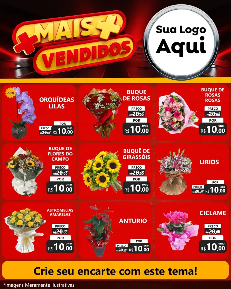 Modelo de Rede Social para Feed Instagram com o tema Mais Vendidos para Floricultura e jardim