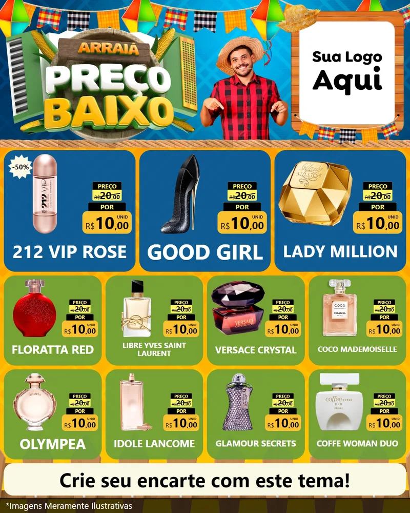 Modelo de Rede Social para Feed Instagram com o tema Arraiá de Preço Baixo - Junina para Perfumes
