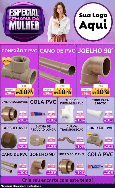 Modelo de Encarte para Encarte Grande com o tema Especial Semana da Mulher para Tubos e conexões